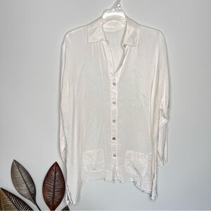 RARE Skifo White Button Down‎ Rayon Tunic Top J14
